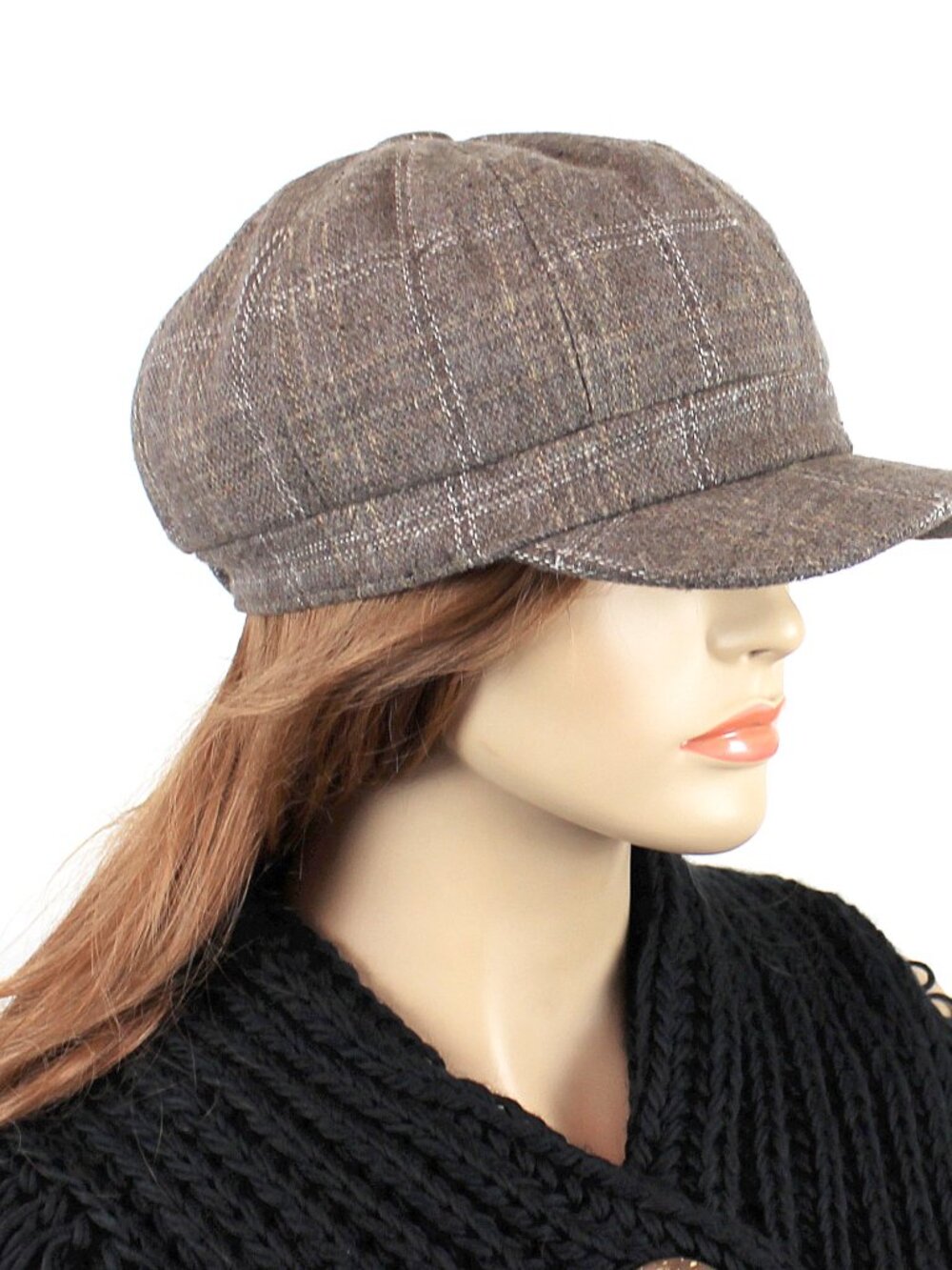 Baker Boy Tweed Cap Khaki Plaid Tan New Brown Checkered Hat New - Picture 5 of 6